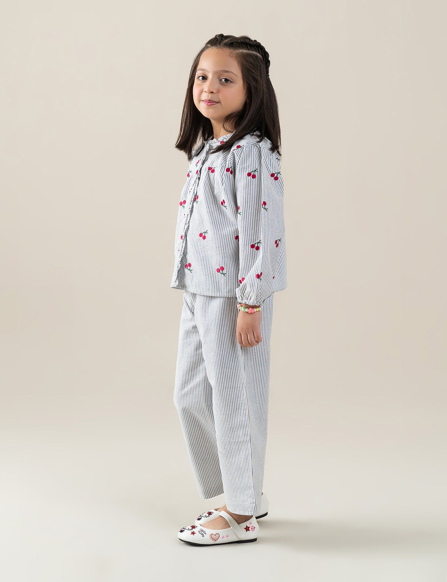 2 PIECE CHERRY PRINTED STRIPED SUIT