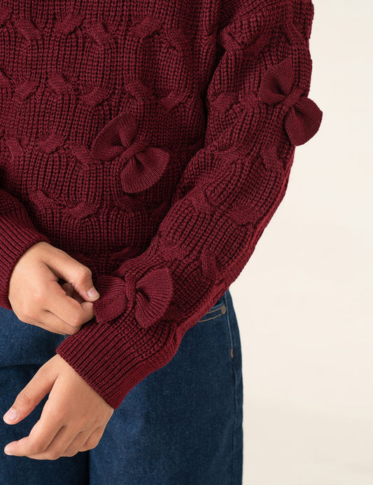 KNITTED SWEATER WITH BOW ACCENTS