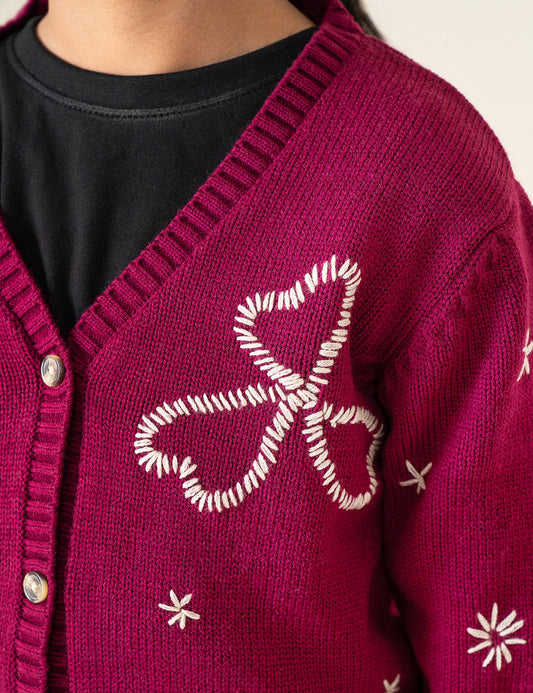 EMBROIDERED HEART KNITTED CARDIGAN