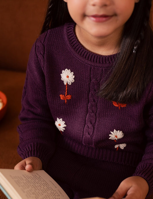 FLORAL EMBROIDERED KNITTED SWEATER