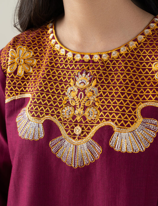 2 PIECE CONTRAST EMBROIDERED SUIT