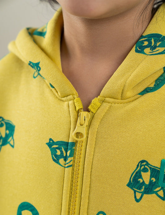 BEAR PRINTED ZIP-UP HOODIE