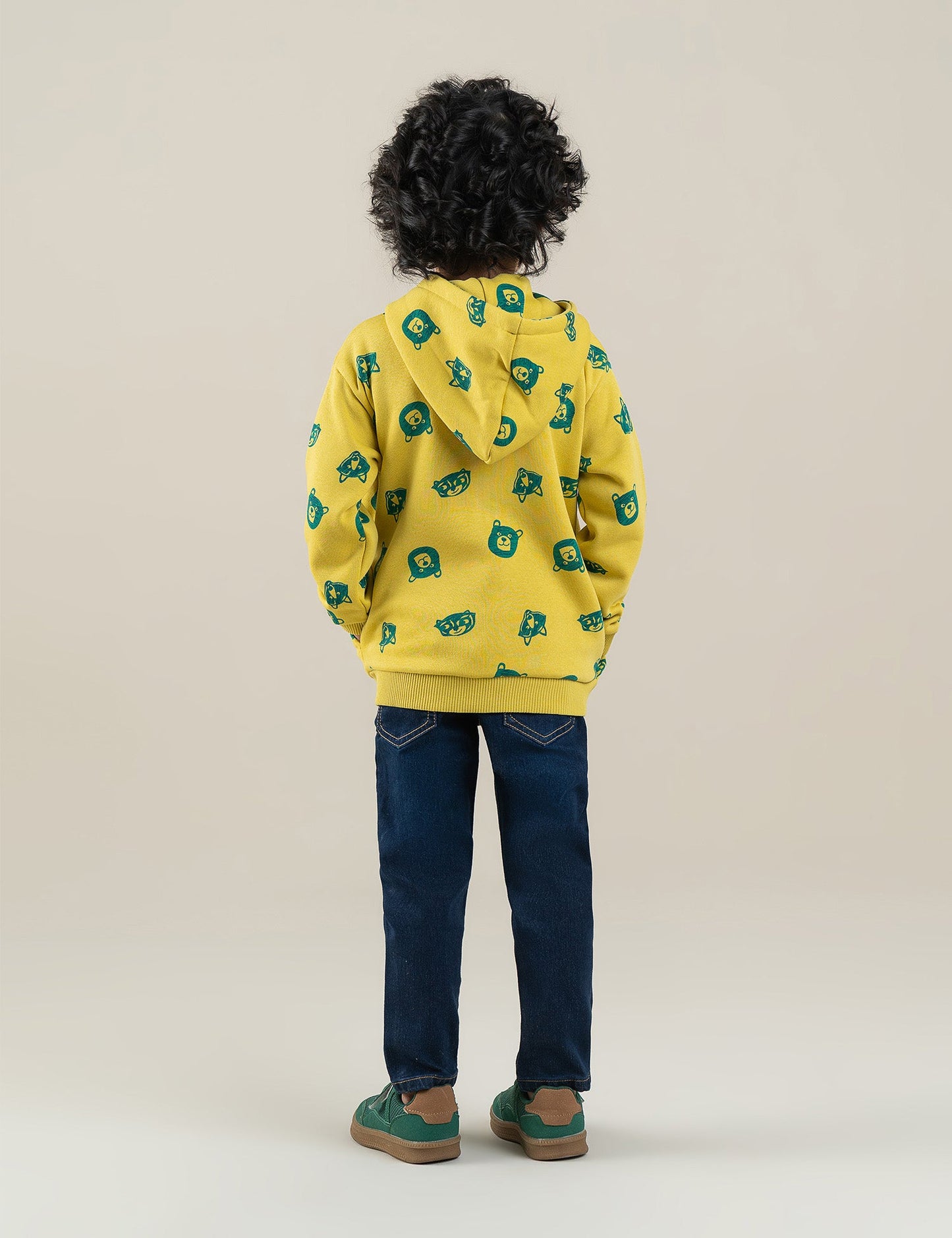 BEAR PRINTED ZIP-UP HOODIE