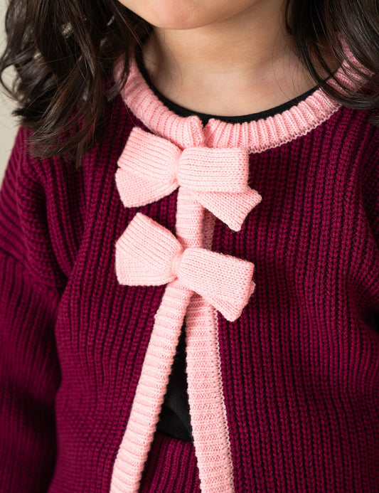 BOW ACCENT KNITTED CARDIGAN