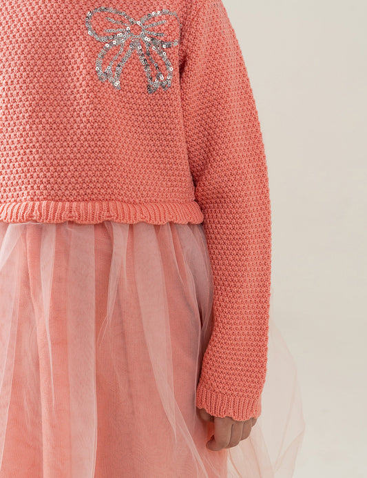 FLORAL EMBROIDERED SWEATER DRESS