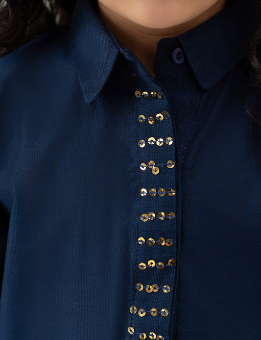 2 PIECE BUTTON DOWN EMBROIDERED SUIT