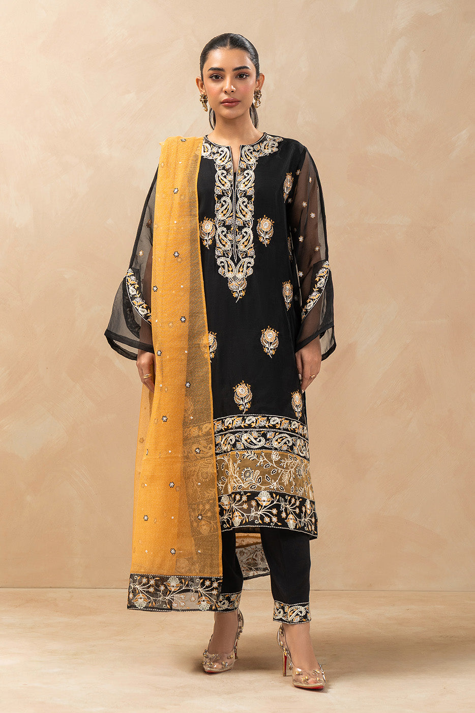 3 PIECE EMBROIDERED ORGANZA SUIT (LUXURY-PRET)