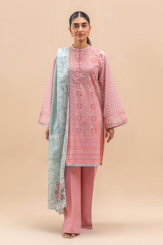 3 PIECE PRINTED LAWN SUIT-ROUGE BLUSH (UNSTITCHED)