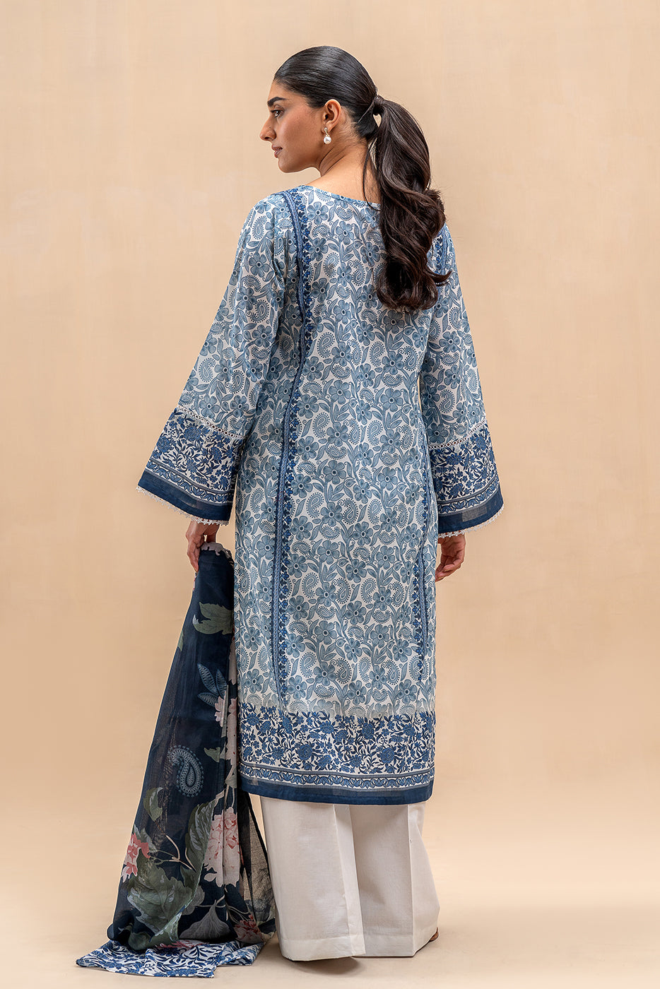 3 PIECE PRINTED LAWN SUIT-AZURE DUSK (UNSTITCHED)