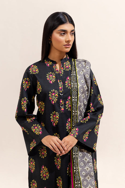 3 PIECE PRINTED LAWN SUIT-TRIBAL COAL (UNSTITCHED)