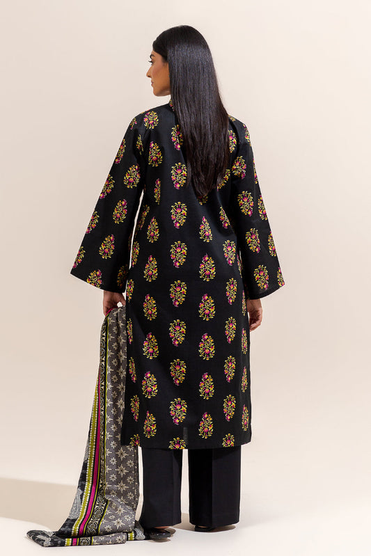 3 PIECE PRINTED LAWN SUIT-TRIBAL COAL (UNSTITCHED)