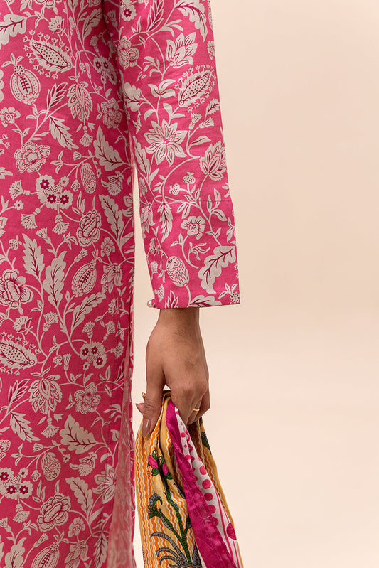 3 PIECE PRINTED LAWN SUIT-PINK BLISS (UNSTITCHED)