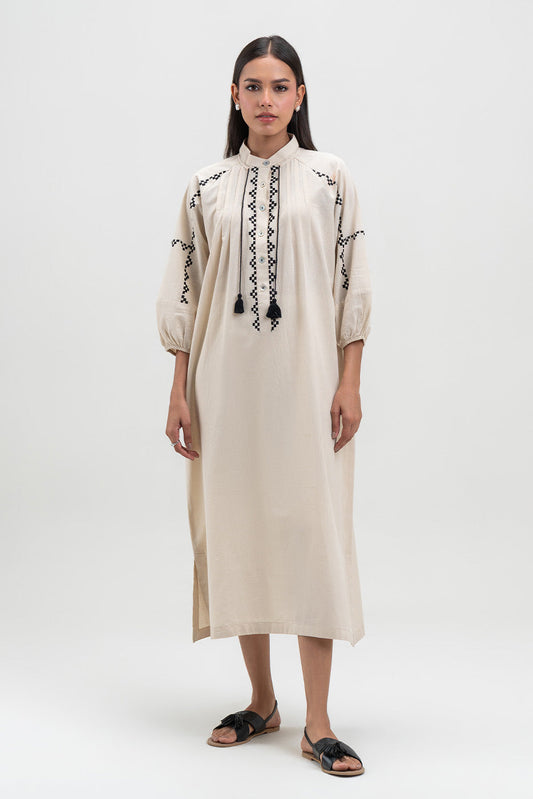 LONG BAND COLLAR DRESS