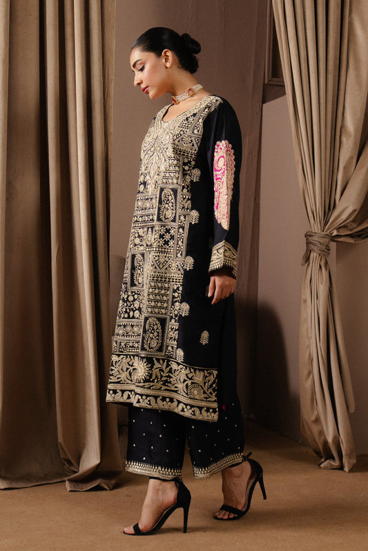 2 PIECE EMBROIDERED RAW SILK SUIT (LUXURY-PRET)