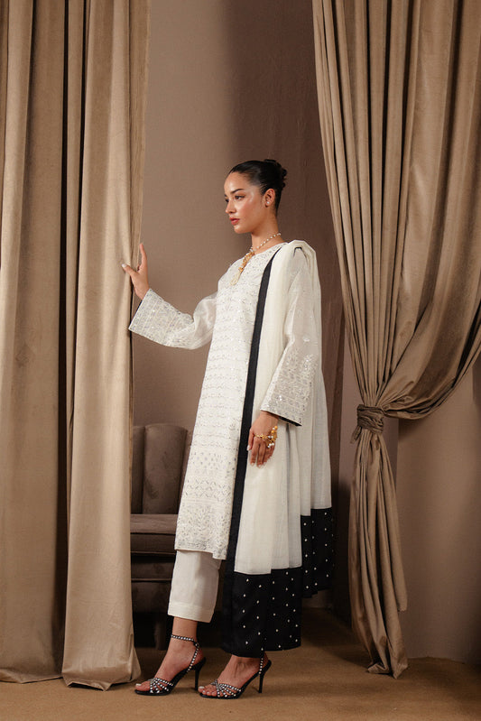 3 PIECE EMBROIDERED PAPER COTTON SUIT (LUXURY-PRET)