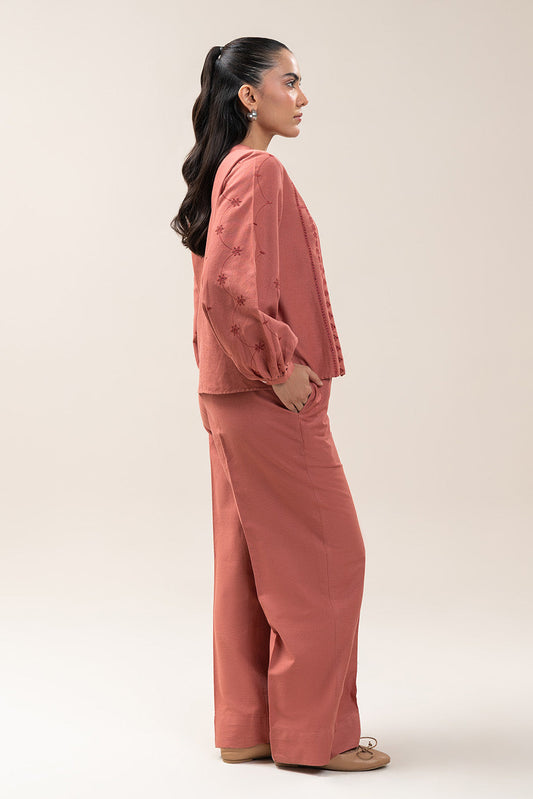 V-NECK EMBROIDERED CO-ORD SET