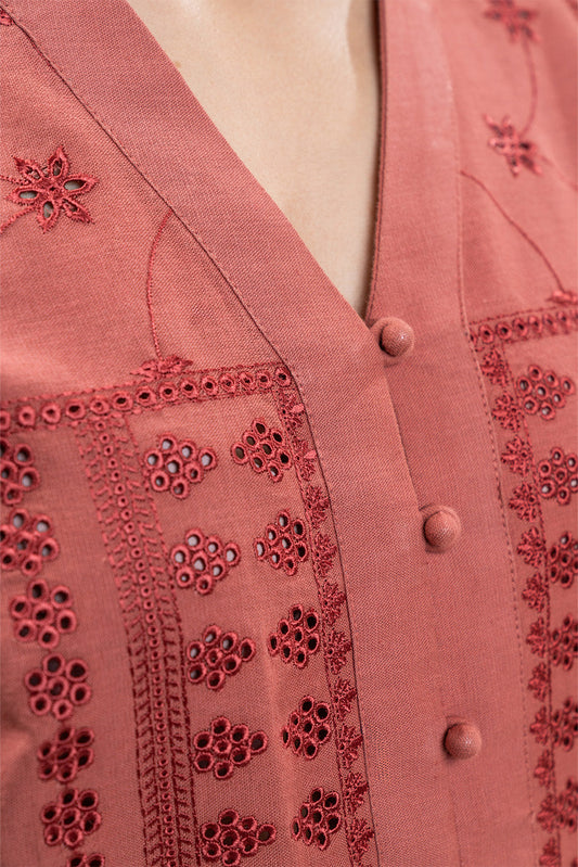 V-NECK EMBROIDERED CO-ORD SET