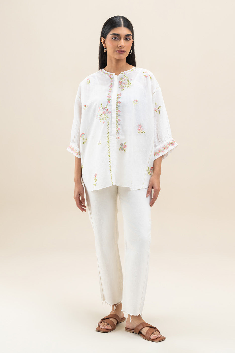EMBROIDERED SLUB LAWN TOP (PRET)