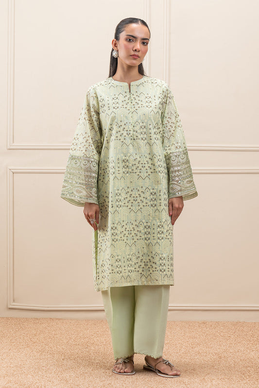 2 PIECE  EMBROIDERED PAPER COTTON SUIT (PRET)