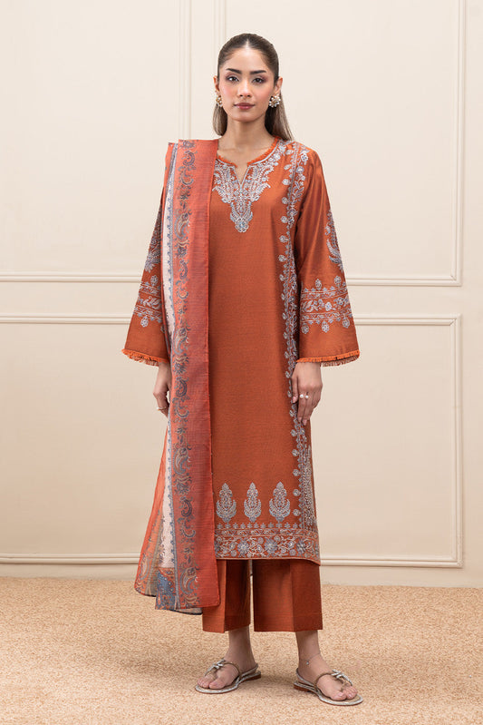 3 PIECE EMBROIDERED TWO TONE SUIT (PRET)