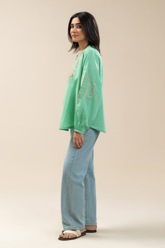 EMBROIDERED CHAMBRAY TOP (PRET)