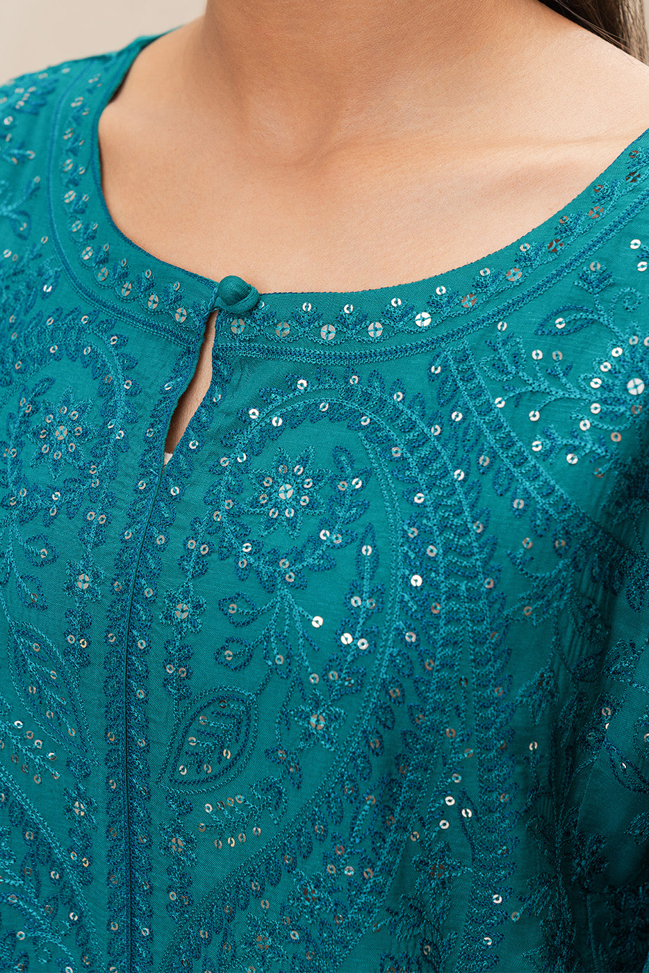 2 PIECE EMBROIDERED RAW SILK SUIT (LUXURY-PRET)