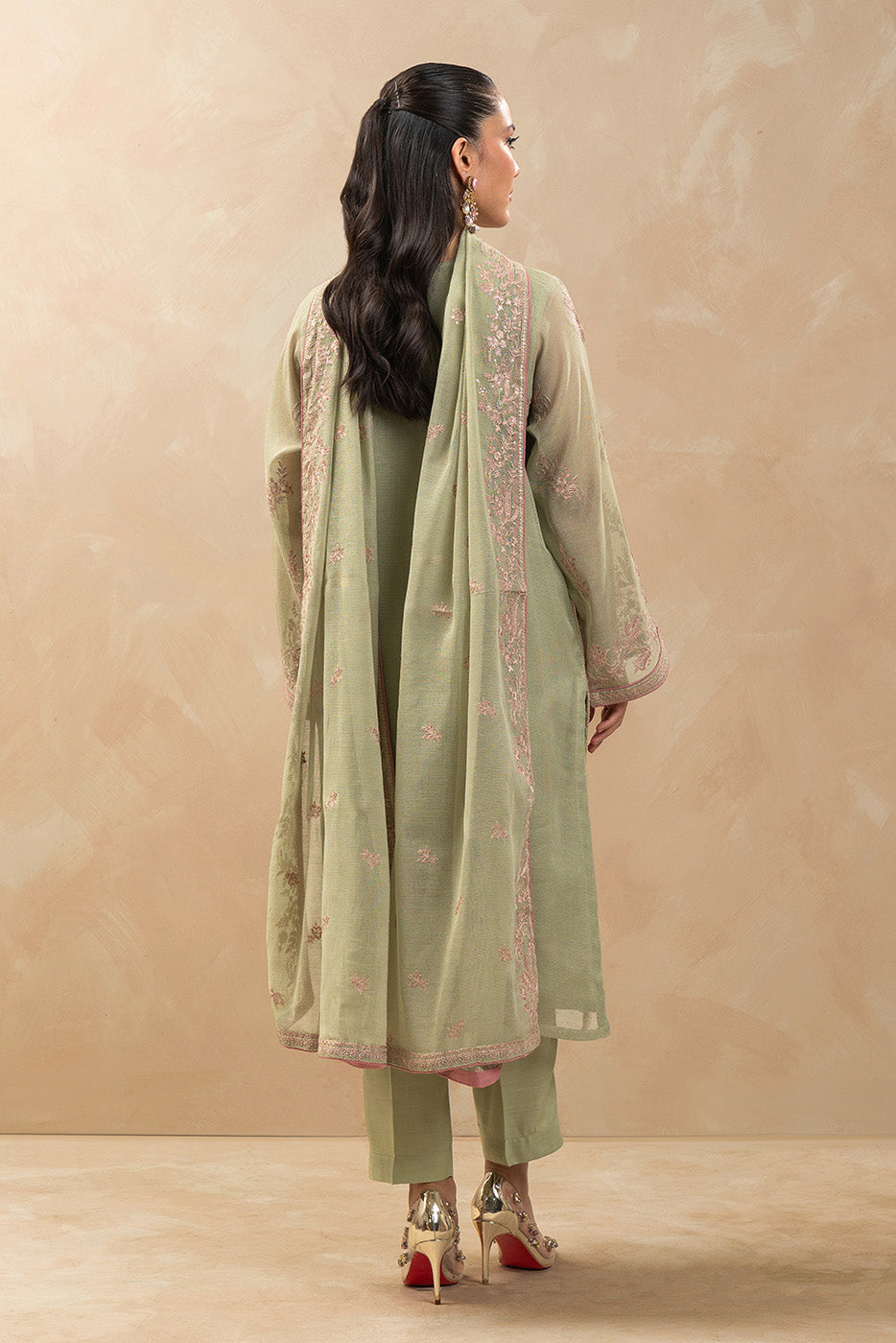 3 PIECE EMBROIDERED COTTON NET SUIT (LUXURY-PRET)