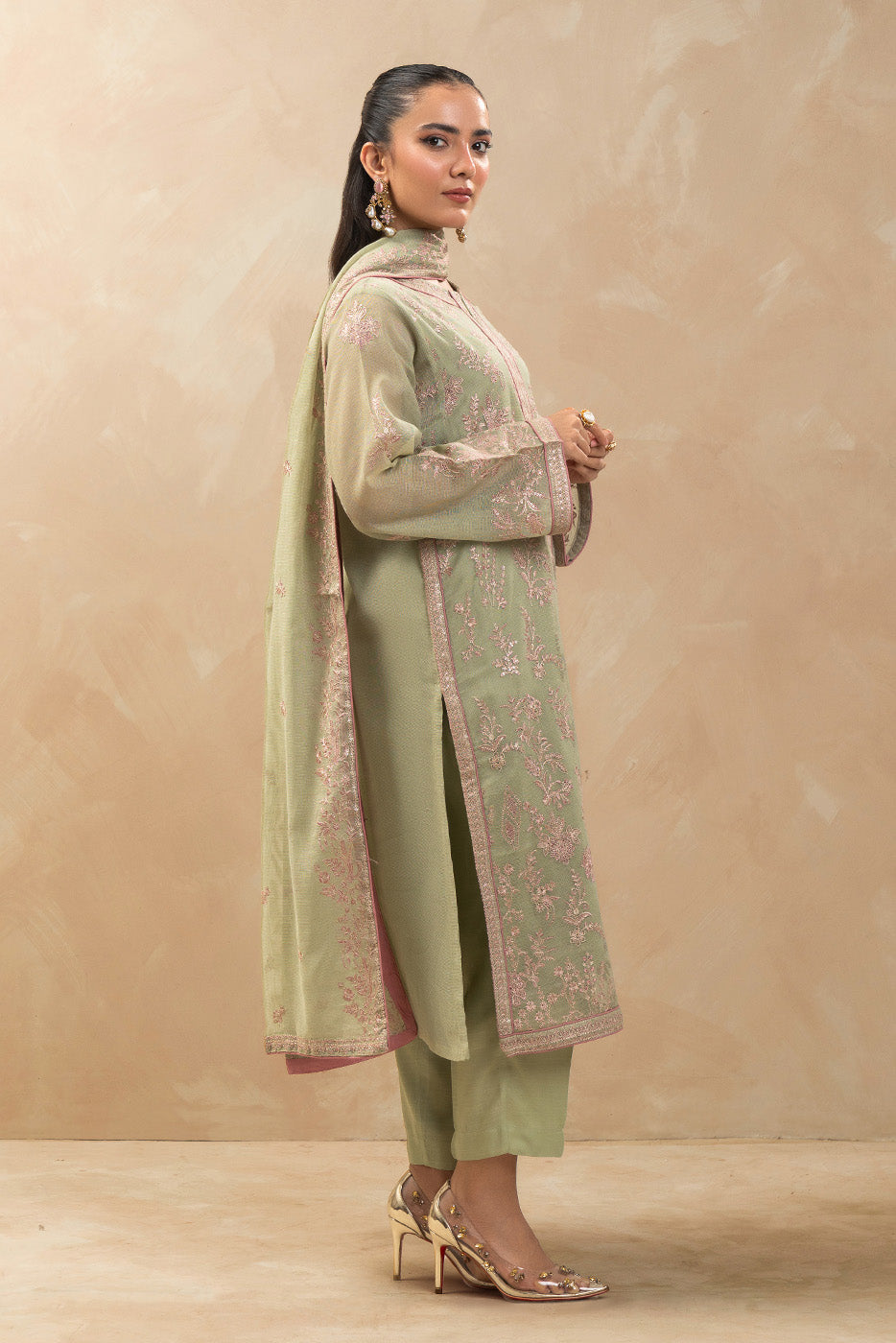 3 PIECE EMBROIDERED COTTON NET SUIT (LUXURY-PRET)