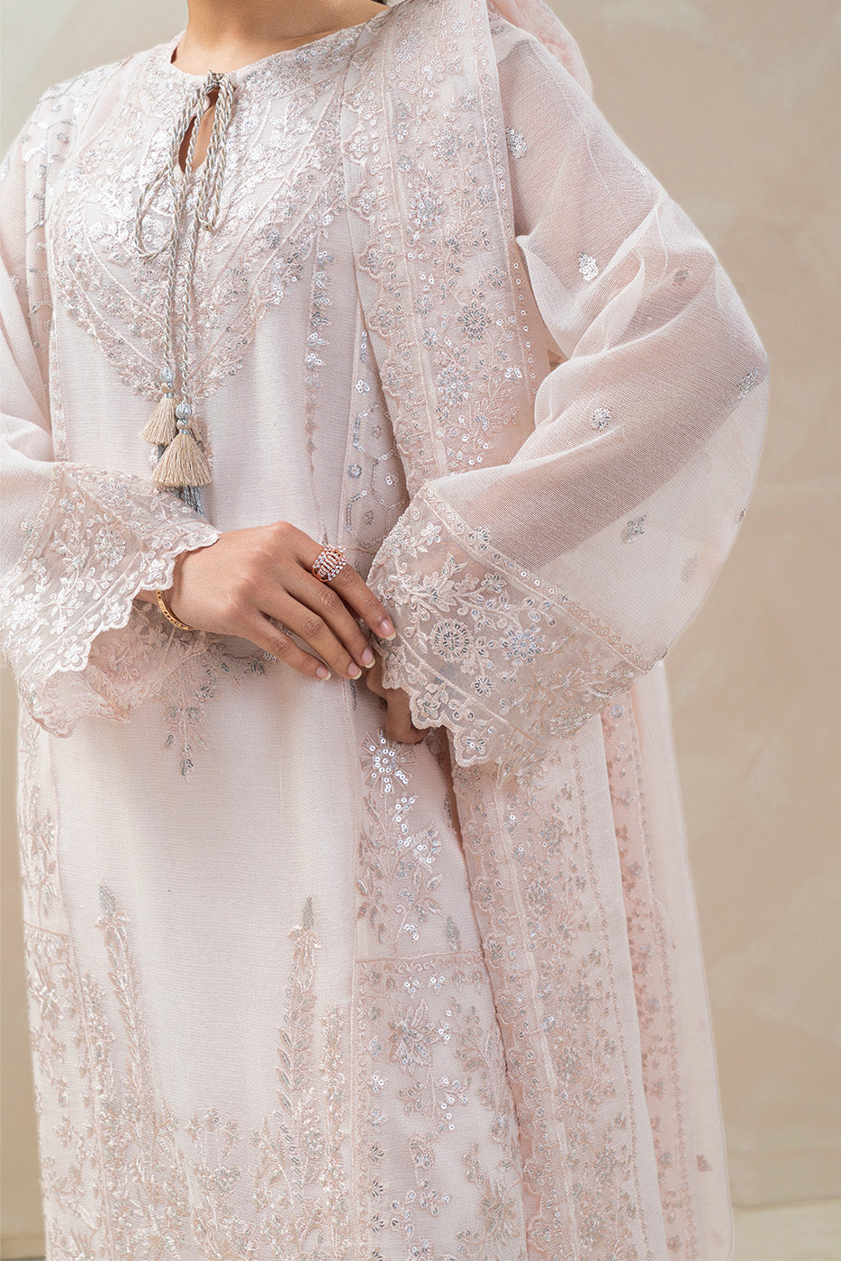 3 PIECE EMBROIDERED COTTON NET SUIT (LUXURY-PRET)