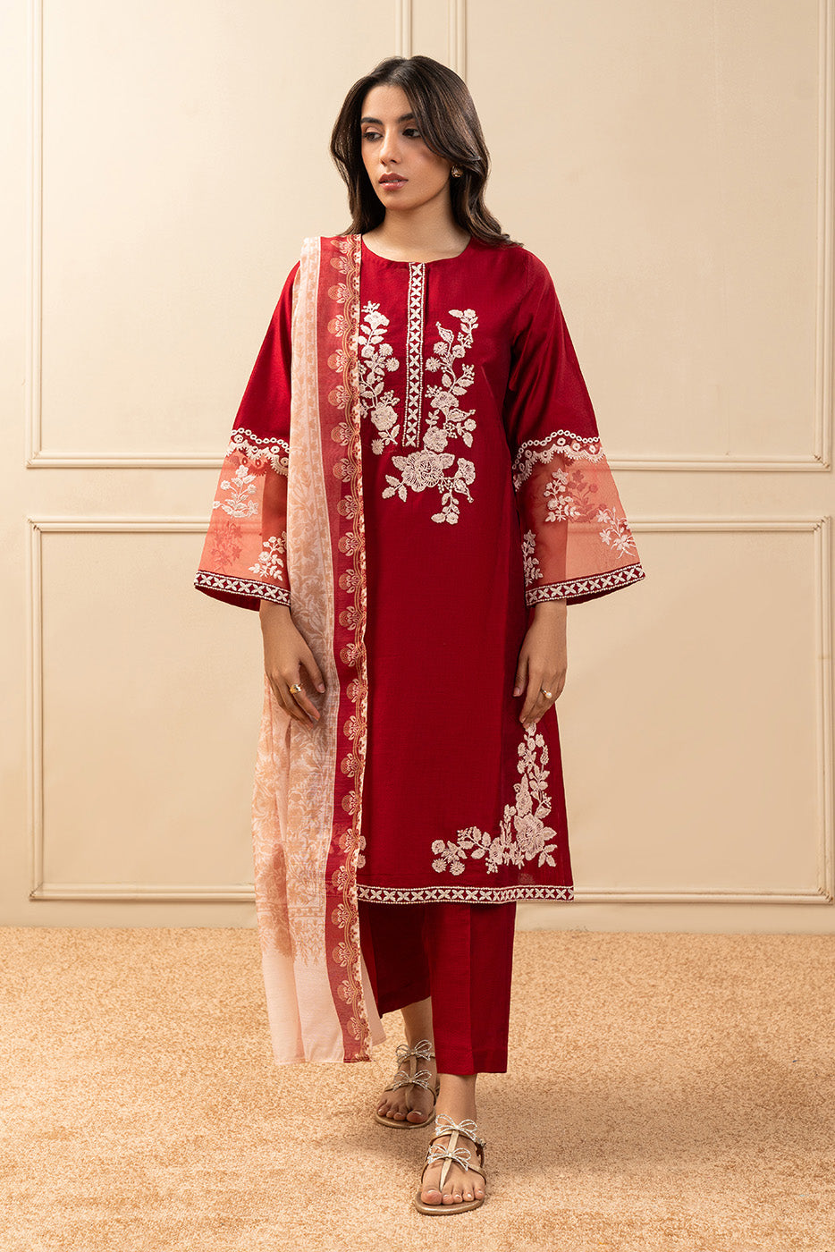 3 PIECE EMBROIDERED TWO TONE SUIT (PRET)