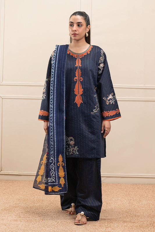 3 PIECE EMBROIDERED TWO TONE SUIT (PRET)