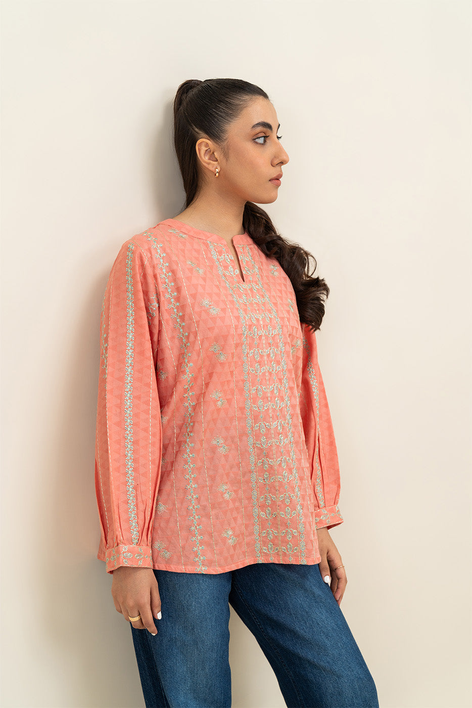 EMBROIDERED JACQUARD TOP (PRET)