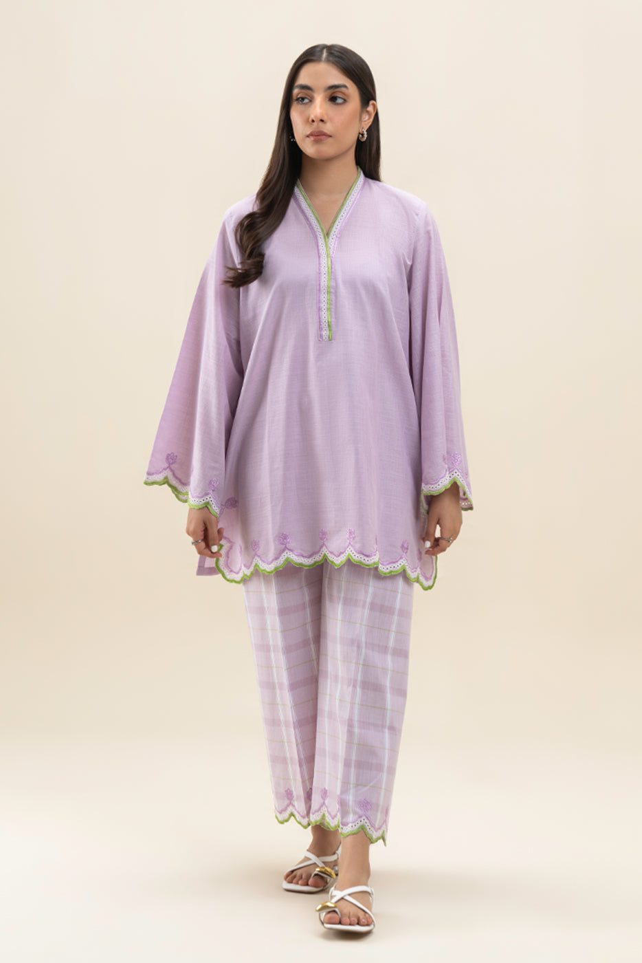 2 PIECE EMBROIDERED TWO WAY SLUB SUIT (PRET)