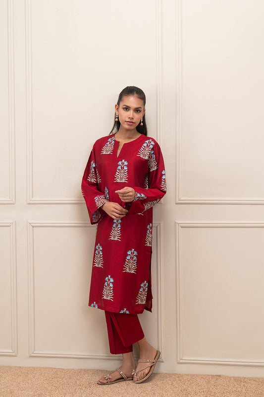 2 PIECE EMBROIDERED TWO TONE SUIT (PRET)