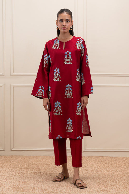 2 PIECE EMBROIDERED TWO TONE SUIT (PRET)