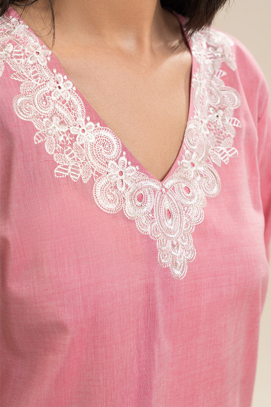 2 PIECE EMBROIDERED YARN DYED VISCOSE CHAMBRAY SUIT (PRET)