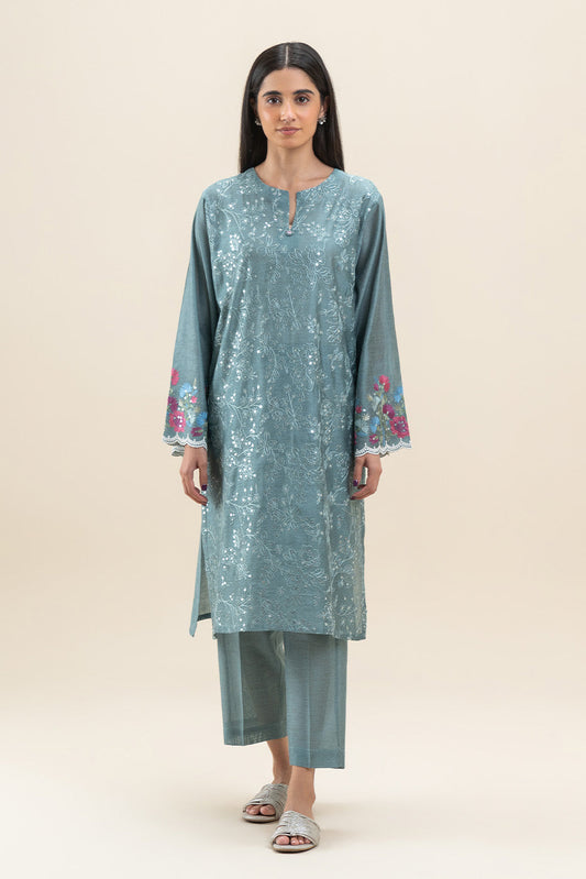 2 PIECE EMBROIDERED TWO TONE SUIT (PRET)