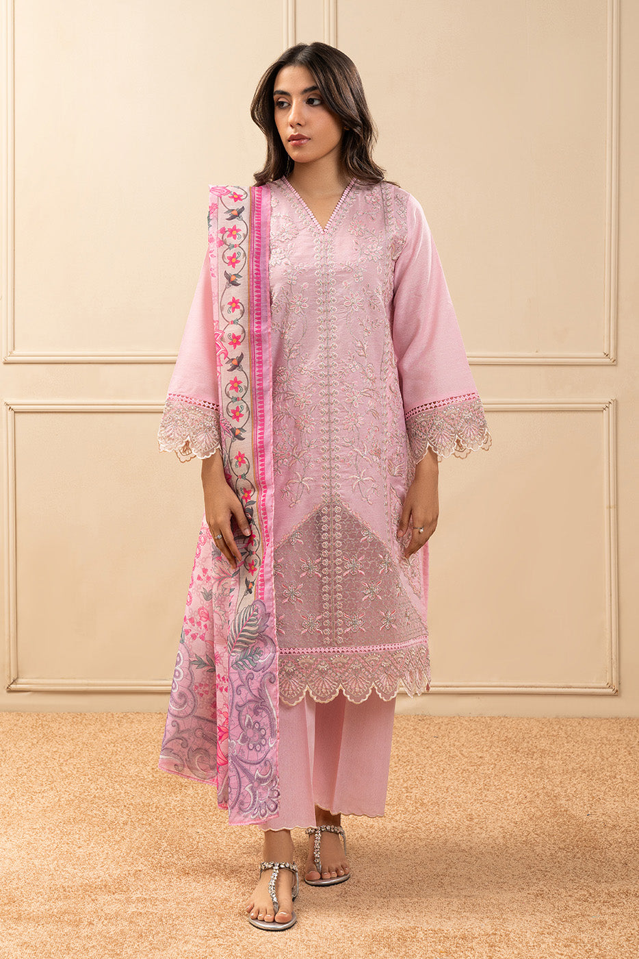 3 PIECE EMBROIDERED SPACE DYED SUIT (PRET)