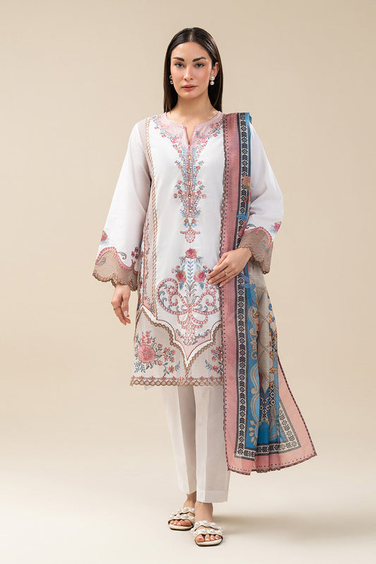 3 PIECE EMBROIDERED COTTON VISCOSE SUIT (PRET)