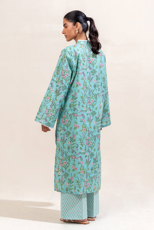 2 PIECE PRINTED LAWN SUIT-TURQOISE MOSS (UNSTITCHED)