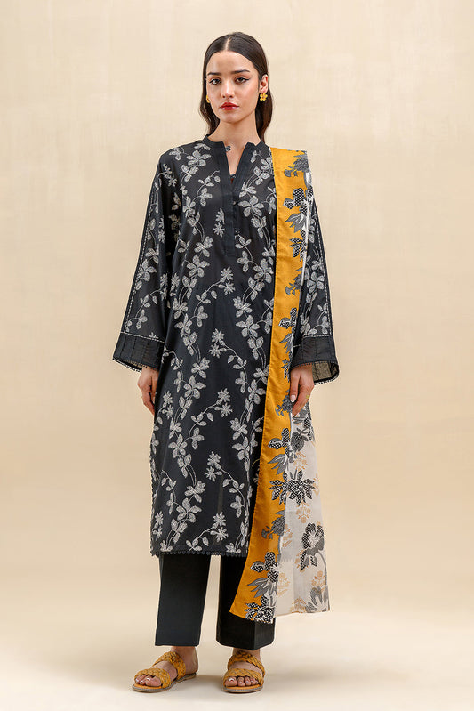 2 PIECE PRINTED LAWN SUIT-RAVEN BLOOM (UNSTITCHED)