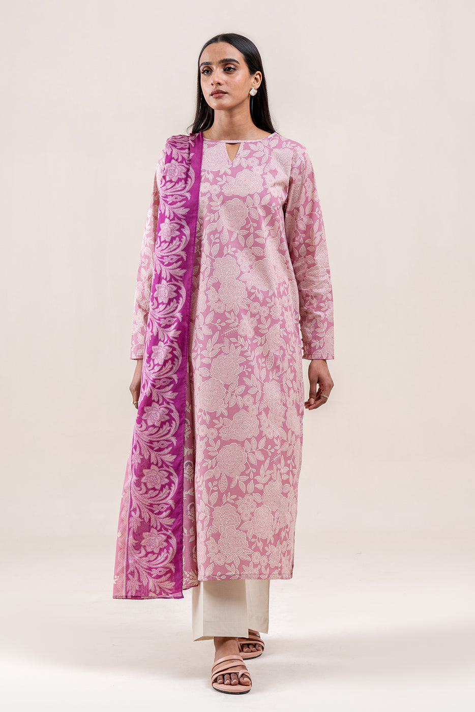 2 PIECE PRINTED LAWN SUIT-PINK QUARTZ (UNSTITCHED)