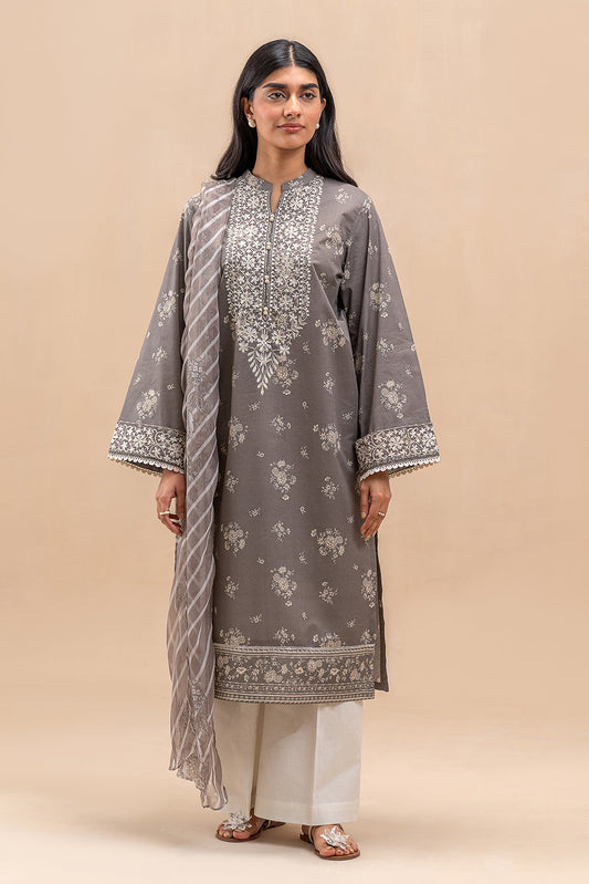 2 PIECE EMBROIDERED LAWN SUIT-GREY CHARM (UNSTITCHED)