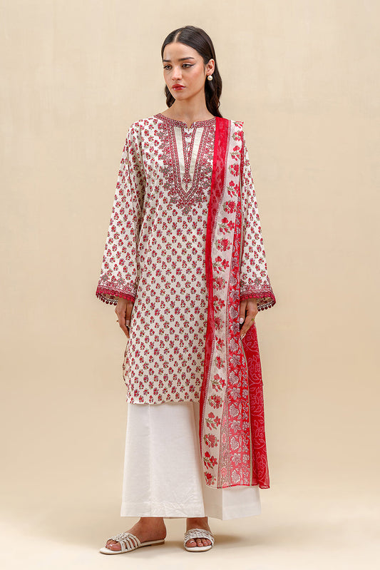 2 PIECE EMBROIDERED LAWN SUIT-ANTIQUE RUBY (UNSTITCHED)