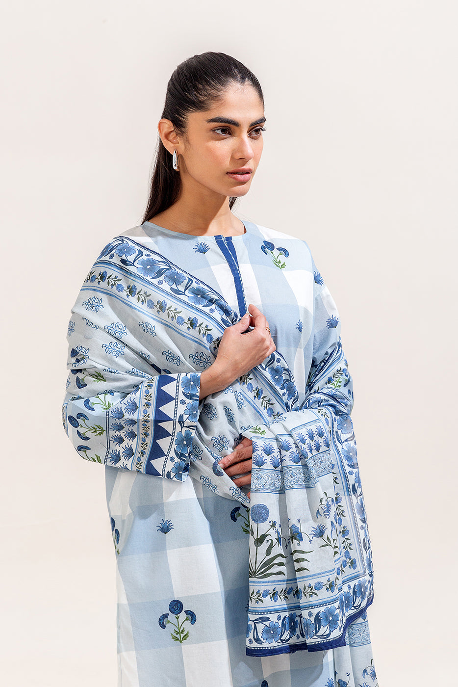 3 PIECE PRINTED LAWN SUIT-TRIBAL GRID (UNSTITCHED)