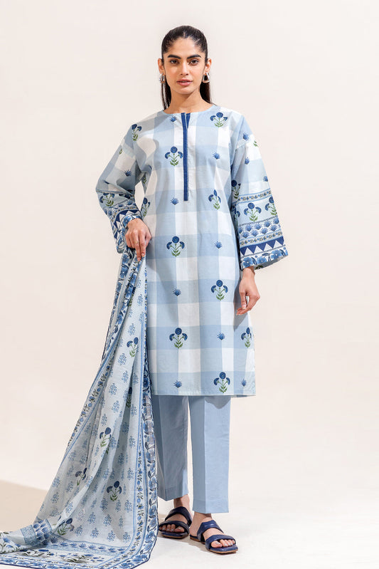 3 PIECE PRINTED LAWN SUIT-TRIBAL GRID (UNSTITCHED)