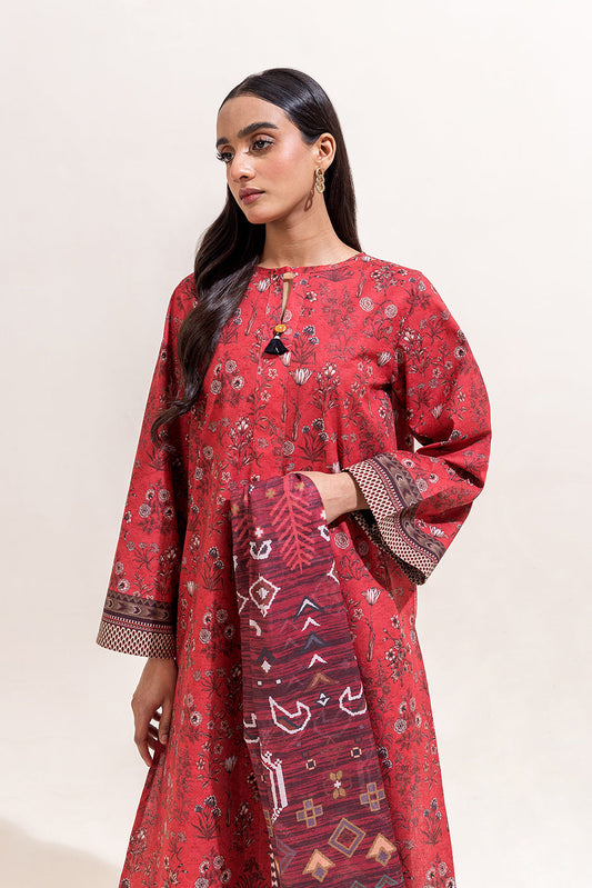 3 PIECE PRINTED LAWN SUIT-ROUGE BUNCH (UNSTITCHED)