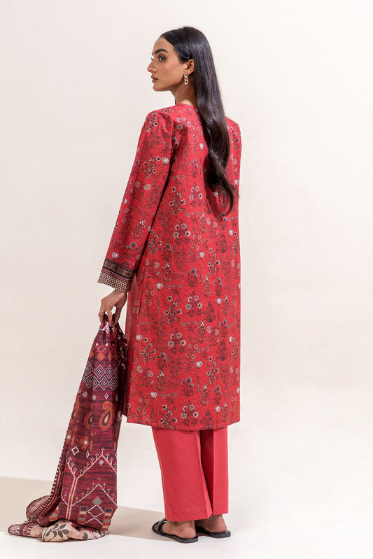 3 PIECE PRINTED LAWN SUIT-ROUGE BUNCH (UNSTITCHED)