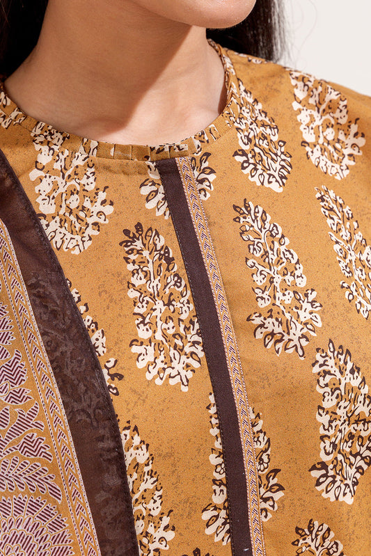 3 PIECE PRINTED LAWN SUIT-MUSTARD HUES (UNSTITCHED)