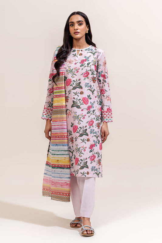 3 PIECE PRINTED LAWN SUIT-ORCHID HUES (UNSTITCHED)